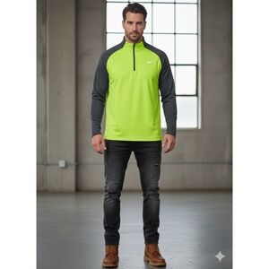 Nike Dri Fit 1/4 Zip Pullover Neon Green Black Long Sleeve Men's L Lightweight